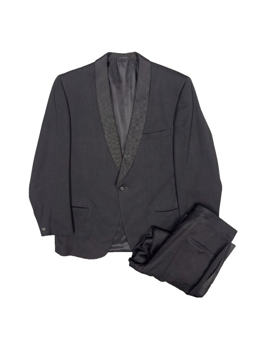 Vintage 1950s Bespoke Tuxedo Shawl Shiffer  & Hillman Wool Black 40R 32x30